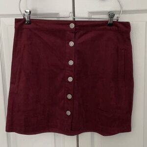 Burgundy Button-Front Skirt